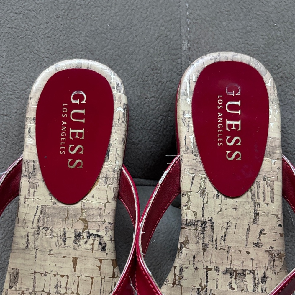 Guess Women's Red Sandals with Gold Details - Picture 3 of 6